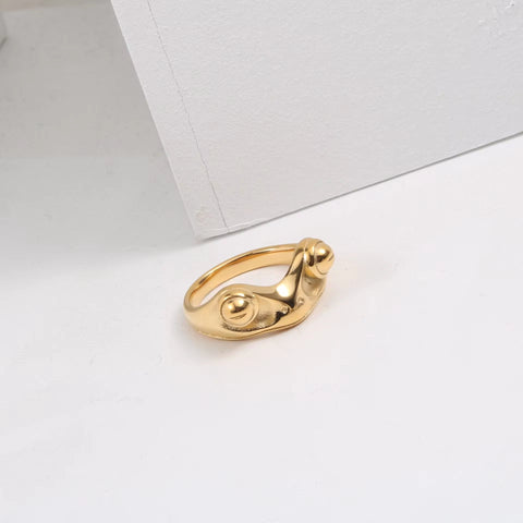 18K Gold Plated Stainless Steel Frog Rings Frog Shape Design Waterproof High Polished Hip Hop Rings for Women