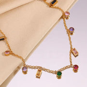 Colorful Jewelry Gift for Women Zircon Choker Necklace Gold Plated Necklace 316L Stainless Steel Jewelry