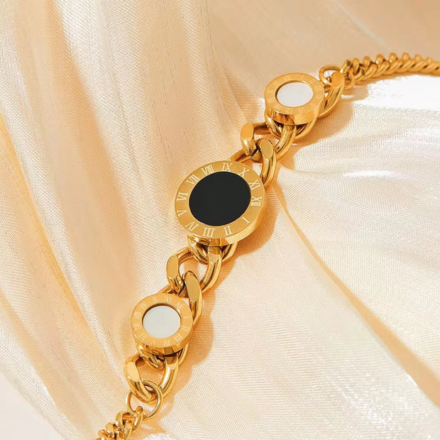 Shell Black White Cuban Chain Necklace Fashion Stainless Steel Jewelry for Women
