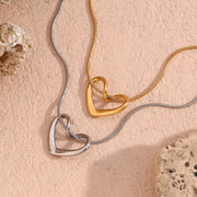 Summer 2024 Hollow Heart Pendant Necklace Gold Plated Snake Chain Necklace Stainless Steel Jewelry