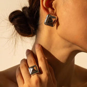 Stainless Steel Silver PVD Plated Geometric Fashion Jewelry Rivet Finger Ring Minimalist Jewelry