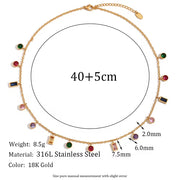 Colorful Jewelry Gift for Women Zircon Choker Necklace Gold Plated Necklace 316L Stainless Steel Jewelry