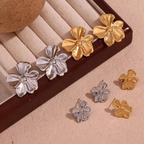 2024 New Arrivals Engraved Flower Earrings Gold Plated Gift for Girls Stainless Steel Stud Earrings