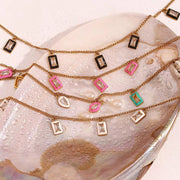 Shining Zircon Enamel Charm Necklace Gold Plated Jewelry Water Drop Choker Necklace Stainless Steel Necklace