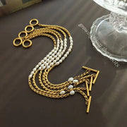 Fashion Jewelry Freshwater Pearl OT Buckle Bracelet Stainless Steel 18K Gold Plated Bracelet Women