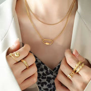 Smooth Fashion Jewelry 18K Gold Plated Stainless Steel Geometric Double Layer U Shape Pendant Necklace