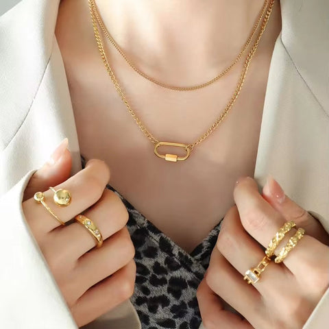 Smooth Fashion Jewelry 18K Gold Plated Stainless Steel Geometric Double Layer U Shape Pendant Necklace