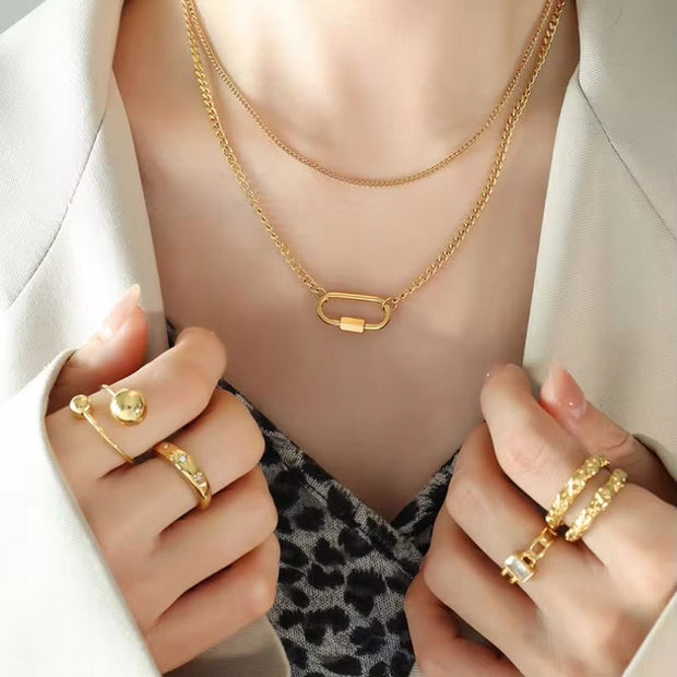 Smooth Fashion Jewelry 18K Gold Plated Stainless Steel Geometric Double Layer U Shape Pendant Necklace