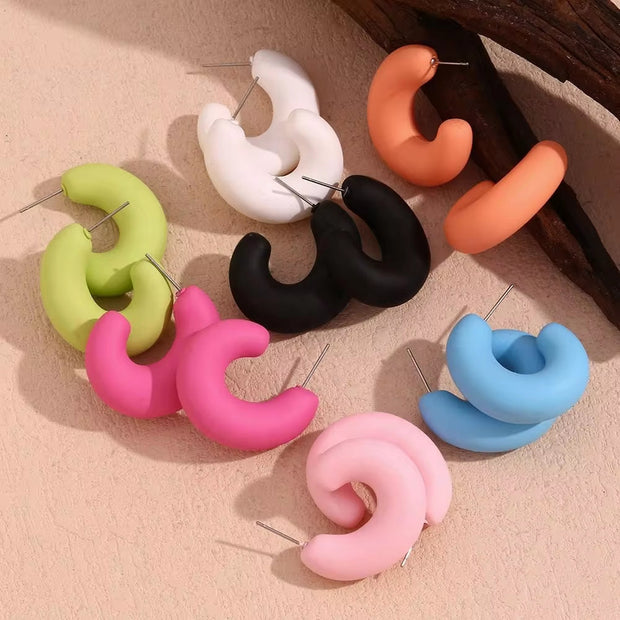 Colorful ABS Resin Spring Jewelry Enamel Hoop Earrings Stainless Steel Jewelry Gifts for Women