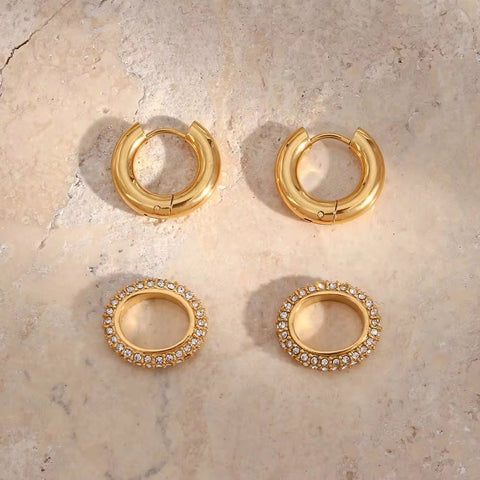 Chunky Micro Insert Shining Zircon Exaggerated Hoop Earrings Non Tarnish Gold Plated 316L Stainless Steel Hypoallergenic Earring