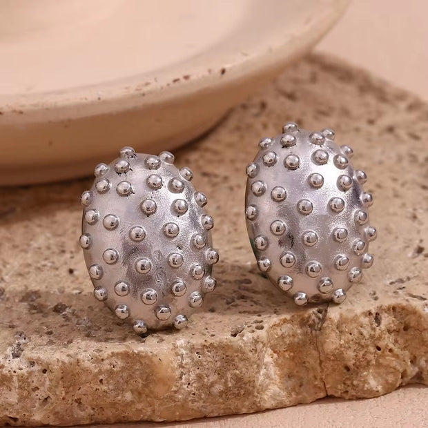 Chunky Earrings Oval Beaded Cactus Stud Earrings Trendy Earrings 2024 Gold Plated Stainless Steel Jewelry
