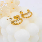 Classic Imitation Pearl Stainless Steel C-Shaped Earrings Chic Fashion PVD 18K Gold Plated Hoop Earrings Women'S Gift
