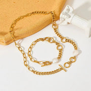 Stainless Steel Twist Chain Pearl Necklace OT Buckle Baroque Freshwater Pearl Twisted Chain Necklace Women