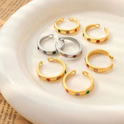 Stainless Steel 18K Gold Plated Colorful Zircon Personality Ring for Women