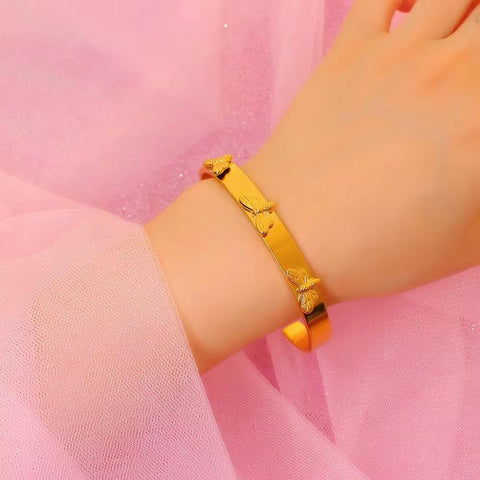 Custom Dragonfly Bracelet 18K Gold Plated Filled Stainless Steel Open Cuff Bangle Bracelet for Women Pink Y2K Jewelry