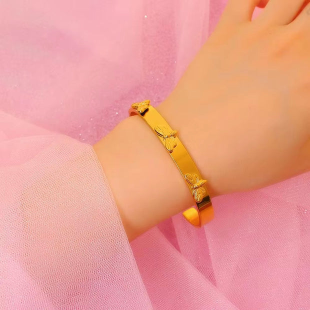 Custom Dragonfly Bracelet 18K Gold Plated Filled Stainless Steel Open Cuff Bangle Bracelet for Women Pink Y2K Jewelry