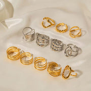 Simple Metally 18K PVD Gold Plated Stainless Steel Multi Layer Geometric Cross Open Adjustable Rings for Women