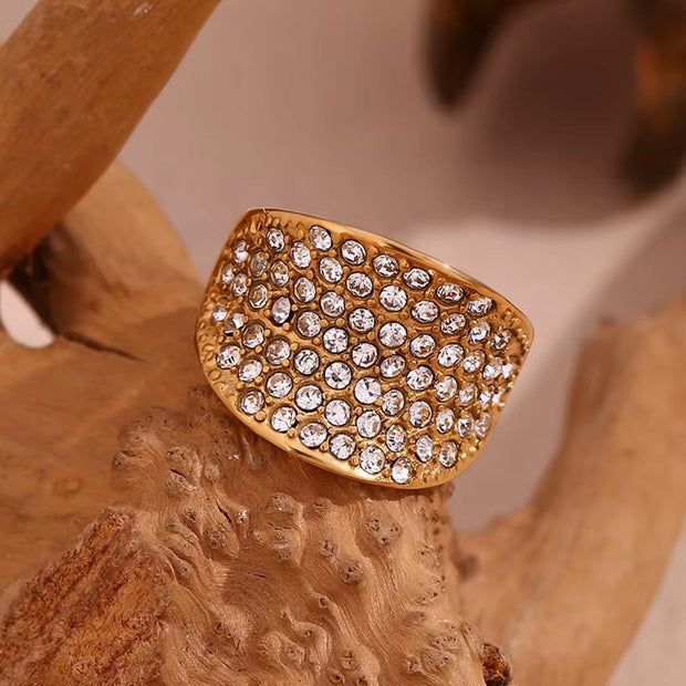 Shining Zircon Engagement Rings for Women Gold Plated Party Jewelry Stainless Steel Finger Ring