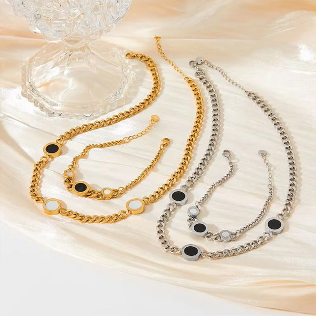 Shell Black White Cuban Chain Necklace Fashion Stainless Steel Jewelry for Women