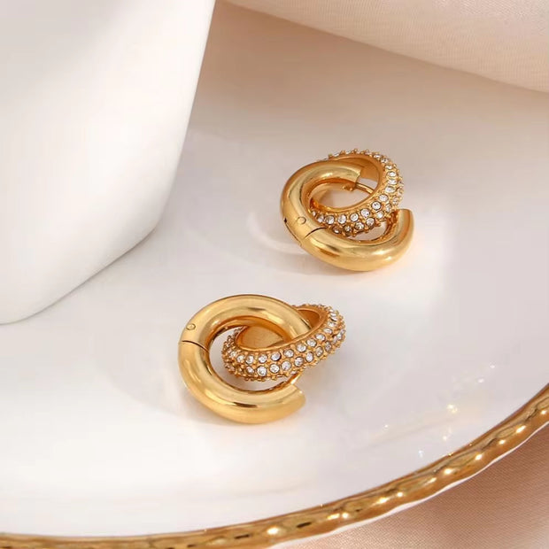 Chunky Micro Insert Shining Zircon Exaggerated Hoop Earrings Non Tarnish Gold Plated 316L Stainless Steel Hypoallergenic Earring