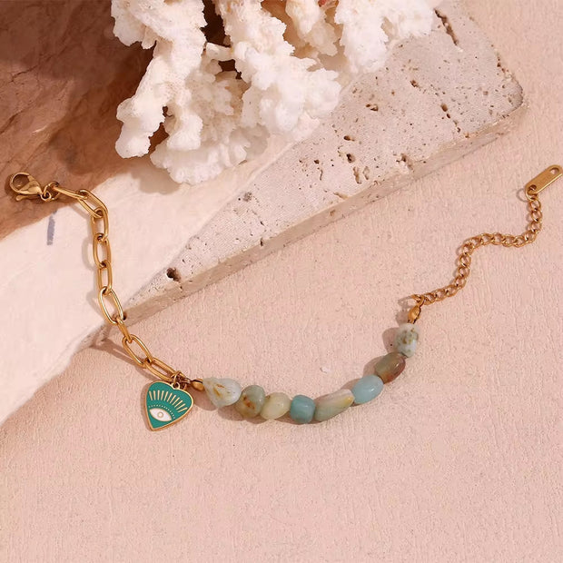 Splicing Amazonite Evil Eye Jewelry Gold Plated Charm Necklace Gold Plated Gemstone Jewelry Stainless Steel