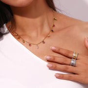 Colorful Jewelry Gift for Women Zircon Choker Necklace Gold Plated Necklace 316L Stainless Steel Jewelry