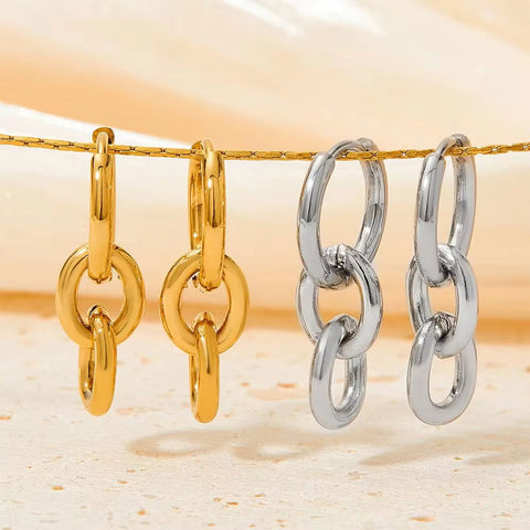2024 Hip Hop Punk Chunky Cuban Link Chain Long Hanging Aesthetics Bijoux Gold Color Thick Oval Curb Chain Link Drop Earrings