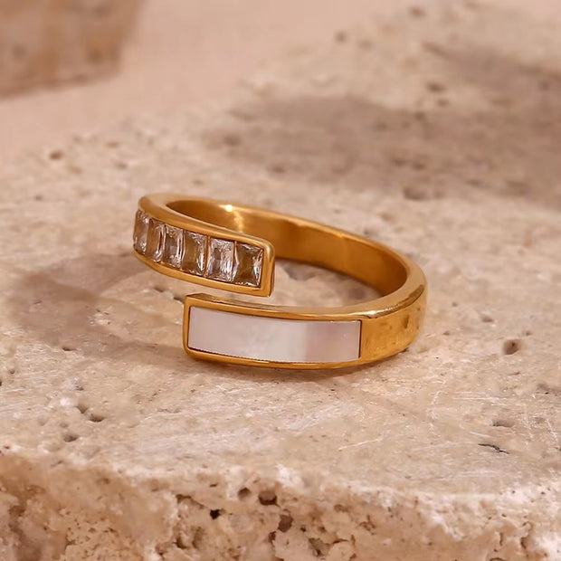 Zircon Shell Ring Gold Plated Jewelry Engagement Ring Waterproof 316L Stainless Steel Jewelry