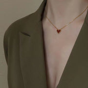 Elegant Stainless Steel Red Heart Pendant Necklace Titanium Steel Acrylic for Women Jewelry