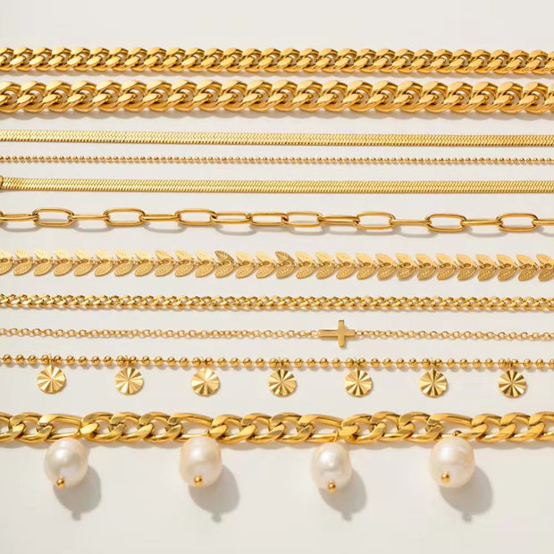Dainty 18K Gold Plated Stainless Steel Simple Jewelry Gift Waterproof Chain Cross Double Layer Daity Anklet for Women