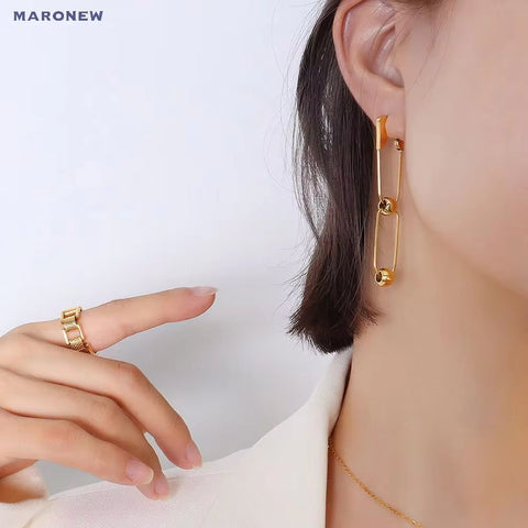Designer Custom French Bohemian Fashion Jewelry 18K Gold Plated Stainless Steel Paper Clip Ball Studs Earrings
