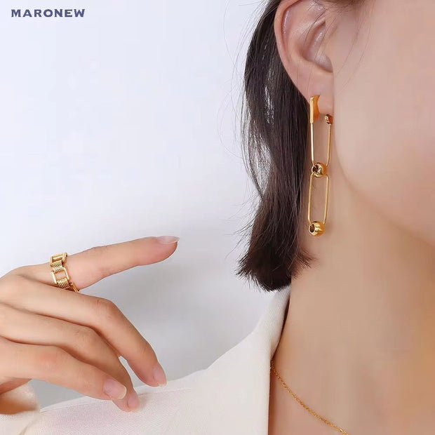 Designer Custom French Bohemian Fashion Jewelry 18K Gold Plated Stainless Steel Paper Clip Ball Studs Earrings