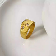 Stylish High Polished Stainless Steel Pentagram Cz Geometric Ring 18K Gold Plating No Fade Titanium Steel Smooth Square Ring