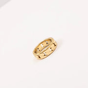Tarnish Free Croissant Ring 18K Gold IP Plated Stainless Steel Striped Ring Miami Cuban Chain Chunky Ring