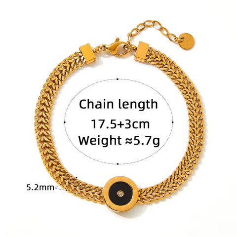 Shell Stainless Steel Charm Gold Cuban Chain Cz Bracelet Bangle Women Trendy Classic Jewelry