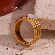 Shell Engagement Ring Heart Signet Ring Engraved Gold Plated Jewelry 316L Stainless Steel Women Jewelry