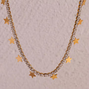Shining Zircon Tennis Chain Necklace Gold Plated Star Charm Necklace Stainless Steel Jewelry