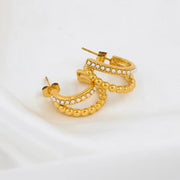 Classic Imitation Pearl Stainless Steel C-Shaped Earrings Chic Fashion PVD 18K Gold Plated Hoop Earrings Women'S Gift