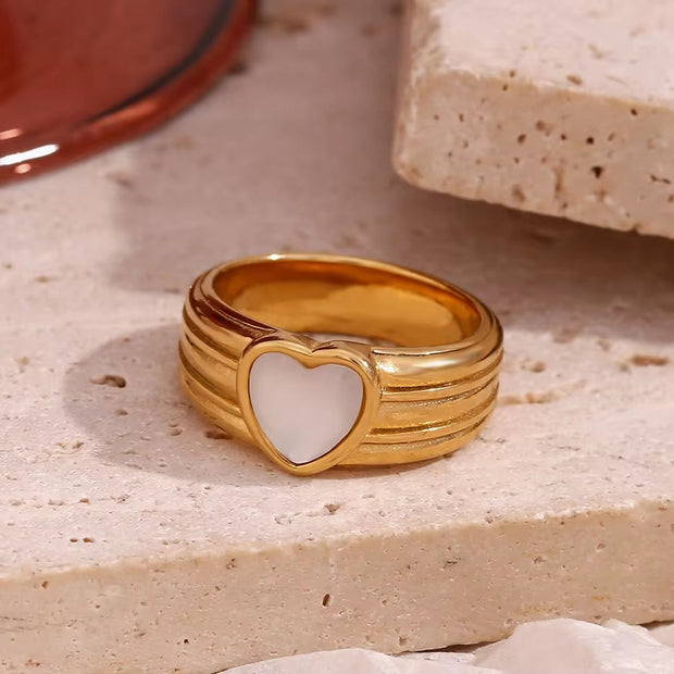 Shell Engagement Ring Heart Signet Ring Engraved Gold Plated Jewelry 316L Stainless Steel Women Jewelry
