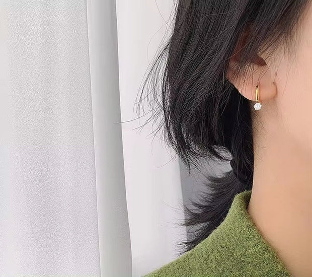 18K Gold Plated Stainless Steel Circle Clip on Earrings Titanium Steel Cubic Zirconia Huggie Hoop Earrings for Women Jewelry