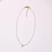 Waterproof Stainless Steel Seed Bead Choker Necklace Fashion Baroque Freshwater Pearl round Zircon Pendant Necklaces