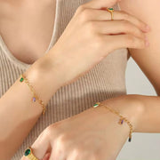 Fashion Gold Plating Titanium Steel Link Chain Zircon Stainless Steel CZ Square Bracelet for Ladies