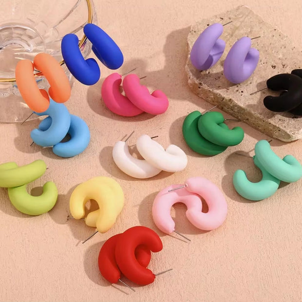 Colorful ABS Resin Spring Jewelry Enamel Hoop Earrings Stainless Steel Jewelry Gifts for Women