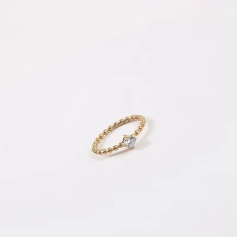 Stainless Steel 18K Gold Plated Cubic Zirconia Beaded Ring Minimal Bohemian Stacked CZ Stone round Shaped Ring