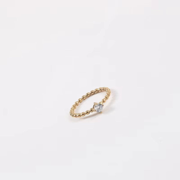 Stainless Steel 18K Gold Plated Cubic Zirconia Beaded Ring Minimal Bohemian Stacked CZ Stone round Shaped Ring