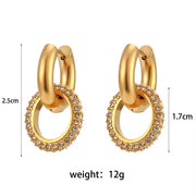 Chunky Micro Insert Shining Zircon Exaggerated Hoop Earrings Non Tarnish Gold Plated 316L Stainless Steel Hypoallergenic Earring