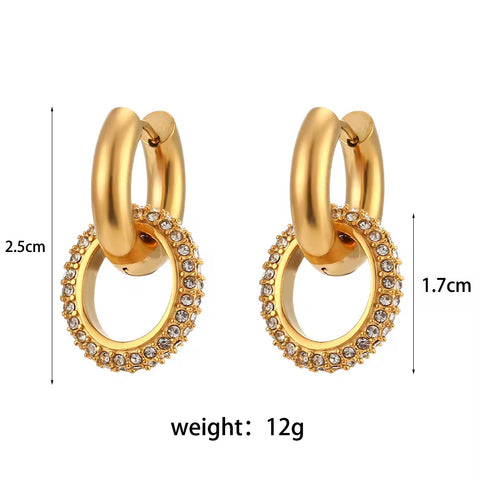 Chunky Micro Insert Shining Zircon Exaggerated Hoop Earrings Non Tarnish Gold Plated 316L Stainless Steel Hypoallergenic Earring