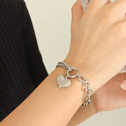 18K Gold Chunky Heart Curb Splicing Stainless Steel Smooth Double Layer Heart Chains Bracelet Women