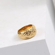 FANJIN Jewelry Wholesale 18K Gold Plated Band Meteor Crater Chunky Stainless Steel Rings for Women Statement Rings