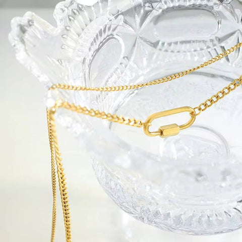 Smooth Fashion Jewelry 18K Gold Plated Stainless Steel Geometric Double Layer U Shape Pendant Necklace